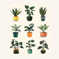 retro house plants clip art potted green