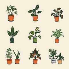 retro house plants clip art potted green