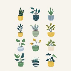 retro house plants clip art potted green