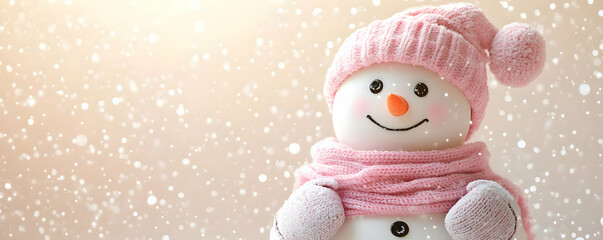Cute Pink Snowman Winter Illustration