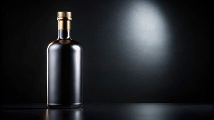 Dark luxury bottle sits atop sleek black background with subtle metallic sheen , bottle, background,  bottle