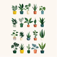 retro house plants clip art potted green