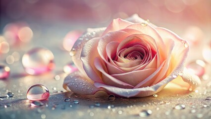 A delicate rose petal surrounded by a cluster of tiny water droplets on its surface , petal, rose details