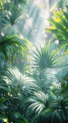 jungle blooming palm trees leaves soft haze