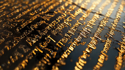 Golden paint on a black background. Golden outline black background glare light gold inscription...