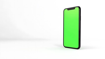 Side view of smartphone mockup with green screen standing sideways on a white background