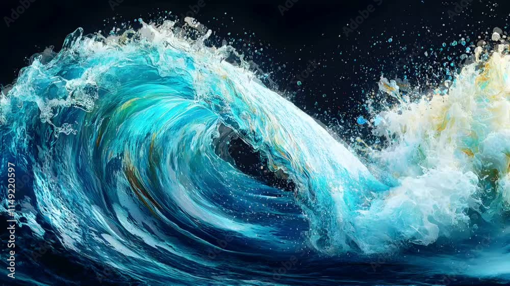 Aufkleber dynamic ocean wave. power and grace of a turquoise wave crashing with energy against a dark backgrou