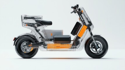 Transparent Electric Scooter Design 3D Render of an Innovative Eco-Friendly E-Scooter with Visible Internal Components and Battery