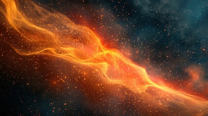 Fiery Nebula in Space Abstract Cosmic Background with Orange and Gold Glowing Gas Clouds and Stars