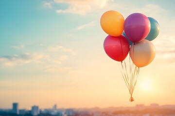 Fototapeta premium Colorful balloons floating over city
