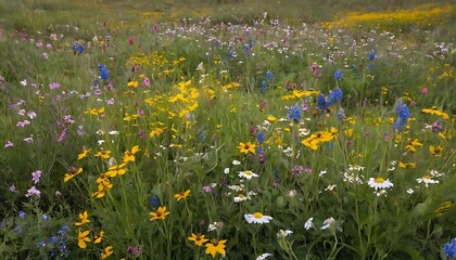 Vibrant Wildflower Meadow Blooming Abundantly In Summer