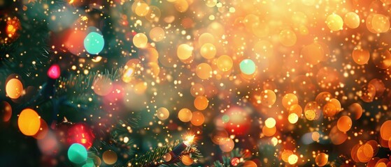 glittering shine bulbs lights backgroundblur of Christmas wallpaper decorations concept.holiday festival backdropsparkle circle lit celebrations display.