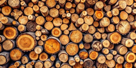 Stacked wooden logs in different sizes and textures create a natural and earthy pattern on a background, evoking feelings of warmth and coziness , pattern, rustic