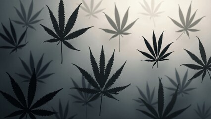 Fototapeta premium Shadow cannabis pattern with layered silhouettes and gradient gray background. Subtle highlights create depth, offering a sleek, modern, and mysterious aesthetic