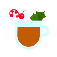 christmas icon cup of hot chocolate cocoa with cherry and candy illustration vector