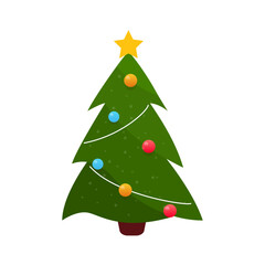 christmas tree with balls on white background