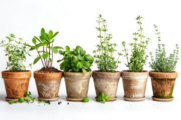 Obraz premium Fresh herbs growing in small pots