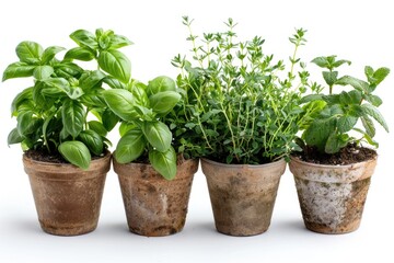 Obraz premium Fresh herbs growing in small pots