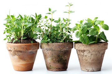Fototapeta premium Fresh herbs growing in small pots