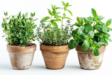 Fototapeta premium Fresh herbs growing in small pots
