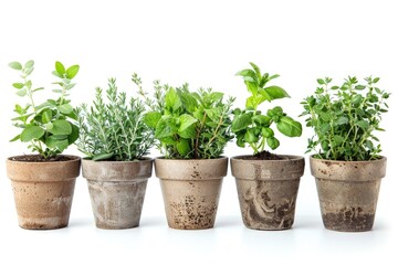 Fototapeta premium Fresh herbs growing in small pots