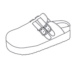 Women's Mules Heeled Memory Foam Shoes Line art, Technical sketch hand drawing outline vector doodle Side 3D Isometric view isolated on white background for coloring page