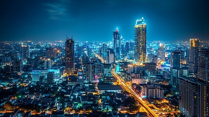Fototapeta premium Night cityscape, vibrant city skyline, illuminated .