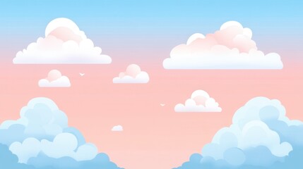 Pastel Pink and Blue Sky with Fluffy Cartoon Clouds Dreamy Background Illustration