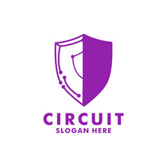 Simple Shield Digital circuit futuristic logo design vector template