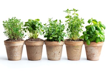 Fototapeta premium Fresh herbs growing in small pots