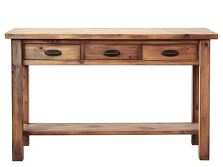 wooden console table with storage drawers isolated on white background