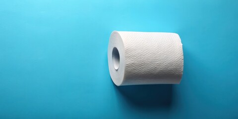 Obraz premium Toilet paper roll on blue background