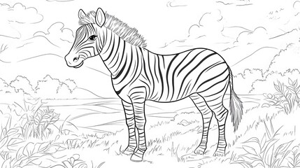 Simple line drawing of a zebra with stripes