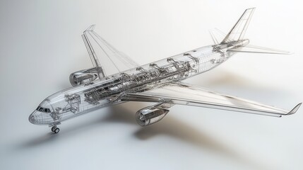 Obraz premium 3D Wireframe Model of a Passenger Airplane Detailed Engineering Design Visualization