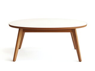 oval coffee table with wooden legs isolated on white background