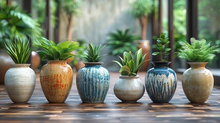 retro vintage vase and plants pots