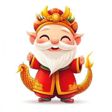 A cheerful, animated character with a red outfit and dragon features symbolizing joy.