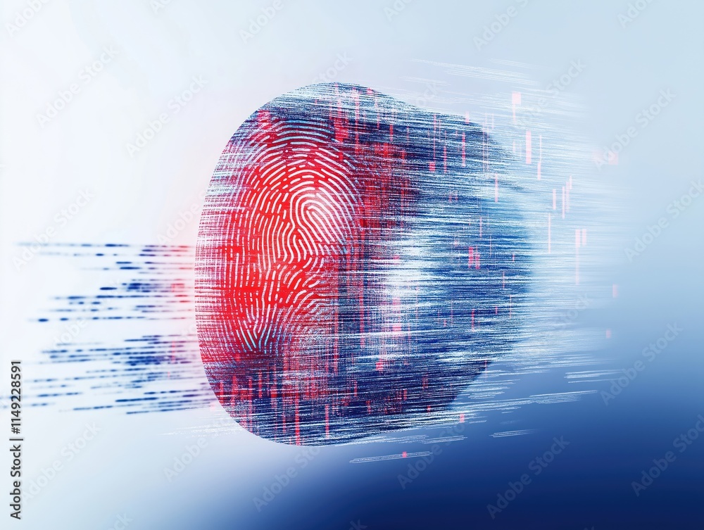 Poster digital fingerprint illustration shows tech biometric authentication process. advanced identificatio