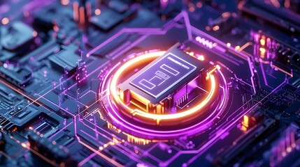 futuristic cpu chip neon glow circuit board - cyberpunk aesthetics
