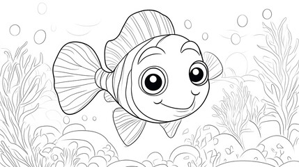Fototapeta premium Simple line drawing of a fish with a smiling face