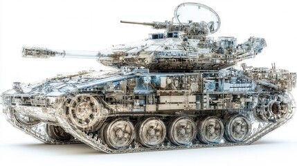 Transparent X-Ray View of a Modern Military Tank Detailed 3D Render of Internal Mechanics and Components