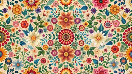 intricate floral design with various colors and shapes forming a seamless repeating pattern , floral pattern