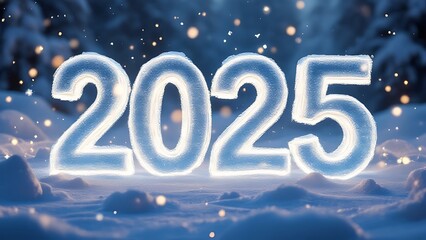 2025 numbers crafted from ice and snow, symbolizing winter, cold, and the New Year. Perfect for holiday designs, seasonal greetings, and frosty-themed backgrounds.