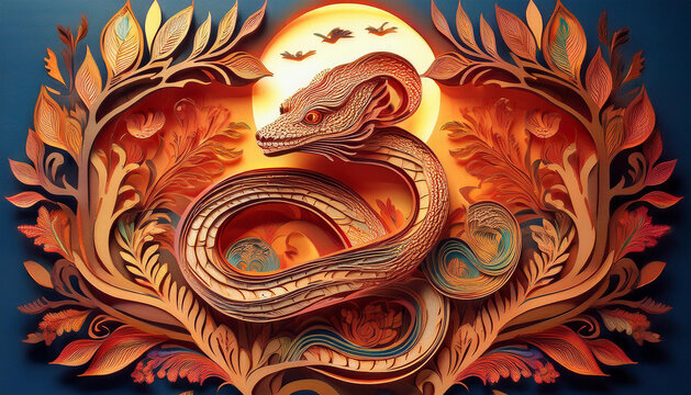 dragon chinese imlek 2025 SNAKE WOOD PAPPER CUT
