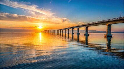 Obraz premium Bodensee Bridge at Sunset Over Water, horizon, water, horizon, water, nature, reflection, bridge, calm, sky