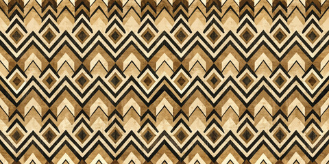 Fototapeta premium Abstract geometric pattern in earthy tones featuring zigzagging shapes and diamond motifs.