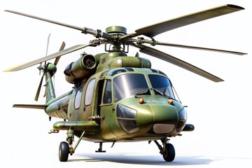 Fototapeta premium Military Helicopter in Flight, Top View, 3D Render, Army Chopper, Isolated White Background