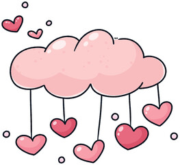 Cute pink cloud and heart mobile illustration, element Valentine day PNG, hand drawn