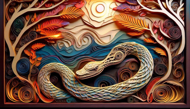 imlek chinese dragon on the wall SNAKE WOOD PAPPER CUT