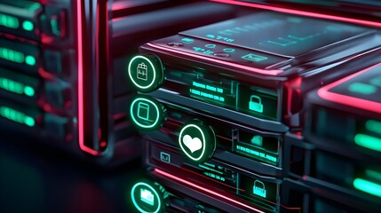 Obraz premium futuristic server data center ui interface - cyberpunk aesthetics